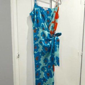 Multi-Color Satin Wrap Dress
